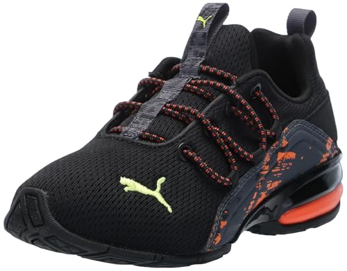 PUMA Unisex-Child Cross Training Shoes Axelion Spirit Sneaker, Castlerock Black-Victoria Blue, 4 US Big Kid