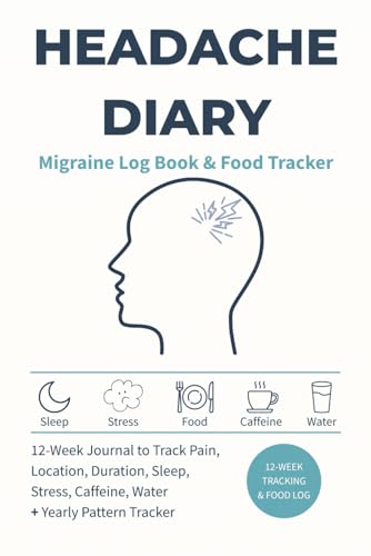 Headache Diary: Migraine Log Book & Food Tracker - 12-Week Journal to Track Pain, Location, Duration, Sleep, Stress, Caffeine, Water + Yearly Pattern Tracker
