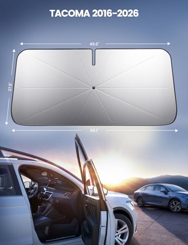 Image of Car Windshield Sunshade for Tacoma (2016-2026) - 2026 Foldable Car Windshield Sun Shade Umbrella, 5-Layer UV Block, 10-Rib Frame, for Tacoma (2016-2026) Interior Sun Protection, Tacoma Accessories