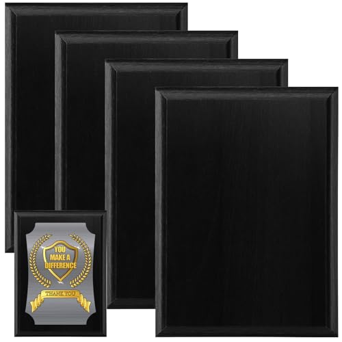 Memorywuu 4 Pcs DIY Blank Award Plaques Personalized Engraved Plaques Wooden Trophy Gift for Thank You, Photo, School, Sports, Special Achievements, Retirement (Black,9 x 12 Inch)