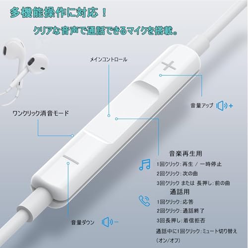 アイフォン イヤホン 有線【2025最新強化版】 Lightning接続 マイク付き HiFi 重低音 ノイズ低減 リモコン＆音量調整 カナル型 低遅延 小型軽量 防水 防汗 快適フィット 人間工学設計 iPhone14/13/12/11/SE/X/XS/Max/8/7/iPad/Siri対応 通勤/仕事/Zoom/Skype