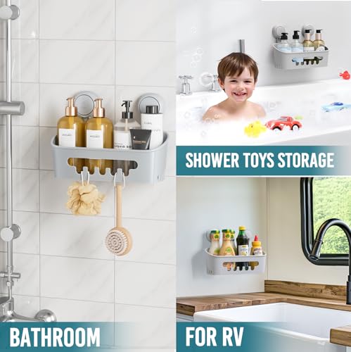 Image of TAILI Shower Caddy Suction Cup, Heavy Duty Bathroom Organizer, Removable Shelves for Inside Shower, Shampoo, Waterproof Suction Plastic Storage for Bathroom Accessories Holder, Gray