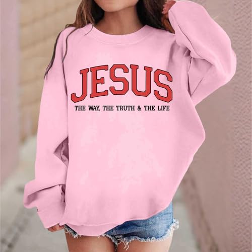 Christian Sweatshirts for Teen Girls Boys Y2K Cotton Jesus Pullover Graphic Hoodies with No Hood Winter 3-14 Years2