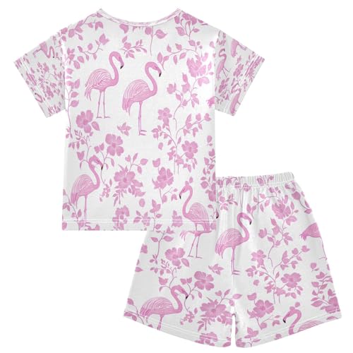 senya Short Sleeve Pajamas Sets Summer Cotton Sleepwear Flamingo Pink Leaves2