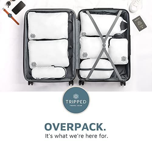 Extra Large Compression Packing Cubes For Travel-Extra Packaging Cube Luggage Organizers 7 Piece Set-Ultralight, Expandable/Compression Bags Clothes (White/Grey) #TOP7