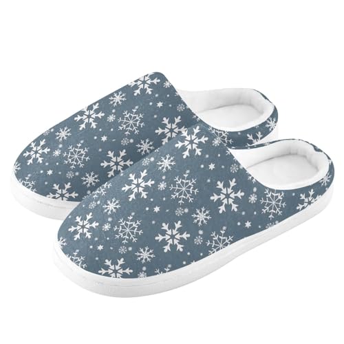 Fuzzy Memory Foam Slippers for Women/Men Christmas White Snowflakes Pattern Fluffy Winter House Shoes Indoor and Outdoor4