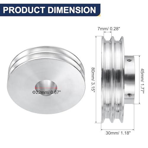 QUARKZMAN V-Typ Riemenscheibe 22mm Bohrung 80mm Außendurchmesser Doppelrillen Aluminiumlegierung Keilriemenscheibe für Motorwellen-Bohrmaschine 6mm(1/4) PU-Formgürtel