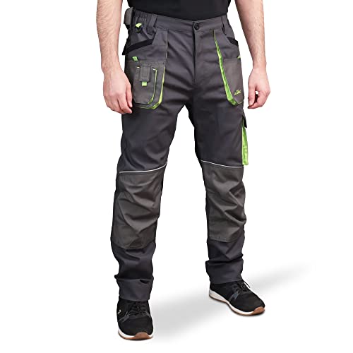 ART.MAS Stretch Slim Work Trousers for Men with Reflective Elements, Slim fit 260 GSM, Triple Stitched Cordura, Reinforcing Stress Points, Knee Pad Pockets (34/36, NO kneepads) Grey