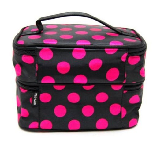 Susenstone Lady's Wave Dot Case Makeup Double Cosmetic Hand Bag Tool Storage Toiletry (A)