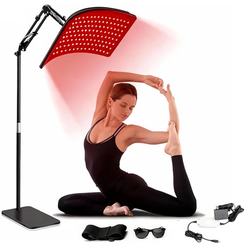 Lampe Infrarouge Professionnelle 120 LED-Hauteur Réglable 40-140cm,détachable,5 Niveaux de Luminosité,Minuteries,Conception rotative 360° avec Lunettes Pour apaiser les muscles du visage et le corps