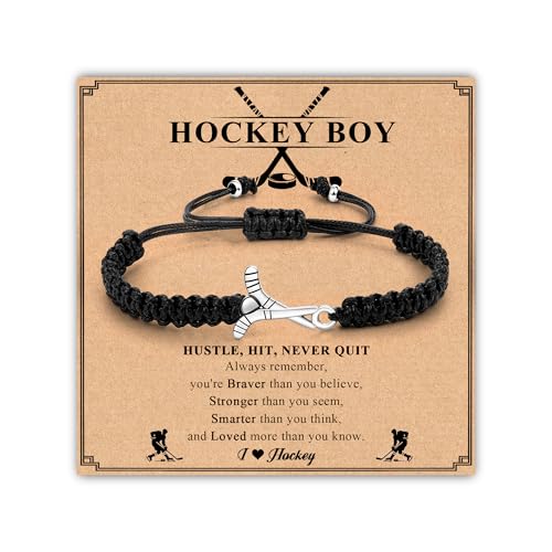 PEALICIOUS Hockey Gifts for Boys, Hockey Easter Basket Stuffers for Teens Adjustable Black Hockeys Bracelet, Boys Bracelet Sport Stuff Present for Teens, Son, Teams, Grandson and Brother