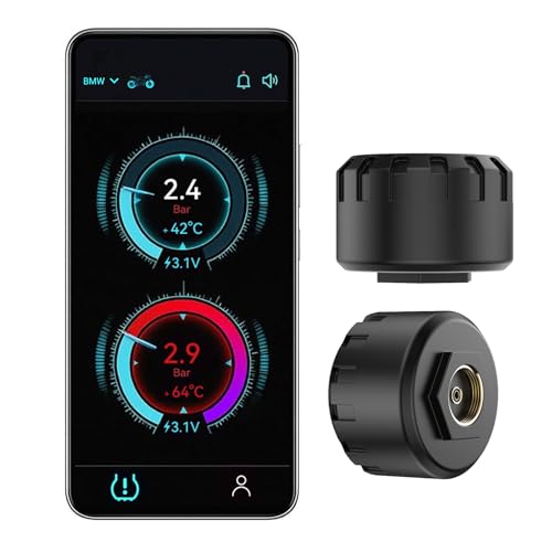 Hyphoon Motorcycle Tire Pressure Monitoring System, Bluetooth TPMS for Motorcycles – Real-Time Tire Pressure & Temperature Monitor with Dual External Valve-Stem Sensors, Waterproof Wireless TPMS (2)