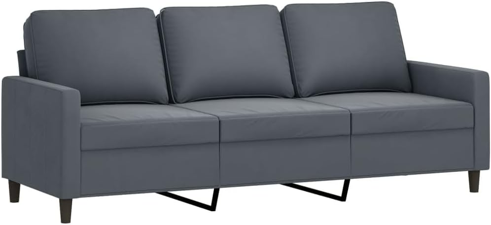 3-Seater Sofa Dark Gray Velvet Living Room Furniture