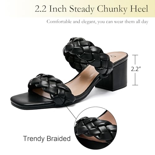 Women's Heels Braided Heeled Sandals, Squear Open Toe Slides Sandals Slip on Chunky Heel Sandals Dressy Summer Shoes for Women.4