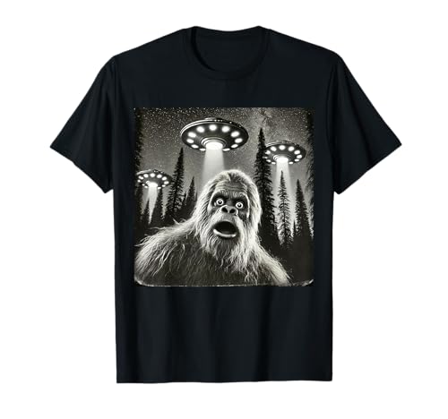 Lustiges Bigfoot Sasquatch UFO Alien Invasion Selfie T-Shirt