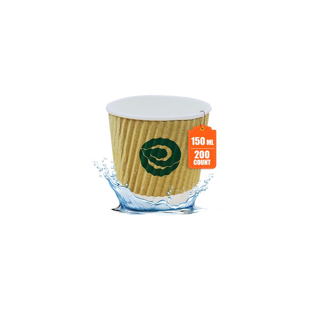 ECO SOUL | Paper Ripple Cups for Hot Beverages | 150 ml – Pack of 200 | Biodegradable, Insulated, & Spill-Resistant | Premium Ripple-Wall Disposable Coffee Cups for Tea and Coffee (Brown)
