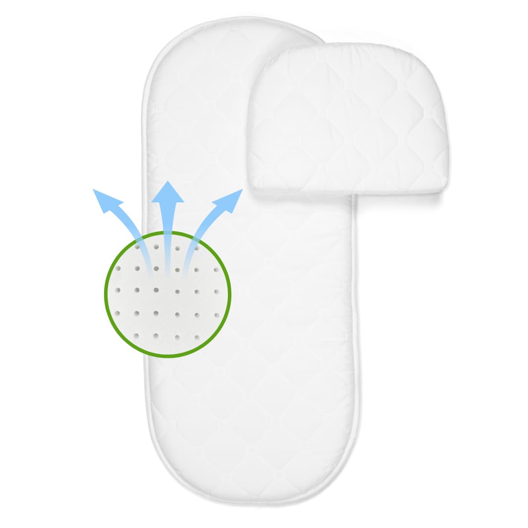 EPSELIA - Colchón para capazo con almohada, certificación antiasfixia EN16890:2017, estructura con orificios de ventilación, antiácaros, Certipur Oeko-Tex