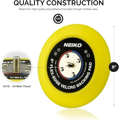 Neiko 30267A Flexible Edge Hook and Loop PU Backing Pad for DA Sander Polisher Buffer | 6-Inch, 10,000 RPM, 5/16"-24 Thread