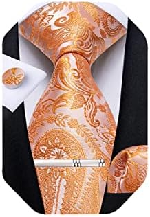 DiBanGu Mens Tie Set Silk Paisley Necktie Woven Pocket Square Tie Clip Cufflinks Set Formal Wedding Business