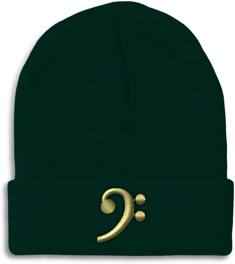 Beanies for Men Black Bass Clef Gold Embroidery Skull Cap Winter Hats for Women Acrylic One Size