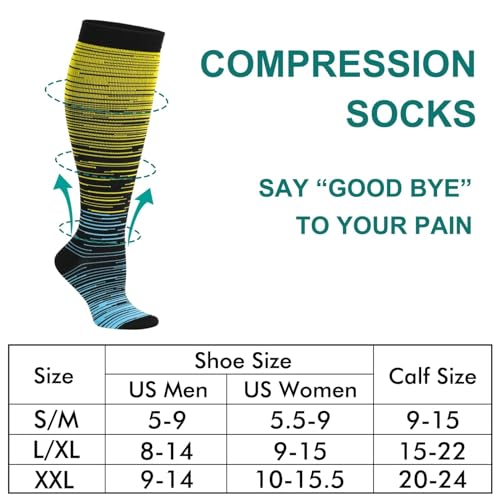 Double Couple 3 Pairs Compression Socks for Women Men 20-30mmhg Knee High Stocking for Sports Running Travel Nurses