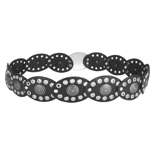 Ceinture western rétro cloutée femme VALICLUD 110 cm en cuir PU noir et alliage style bohème