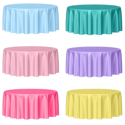 mwellewm 6Pcs Round Tablecloth 84Inch Pastel Plastic Table Cloth Disposable