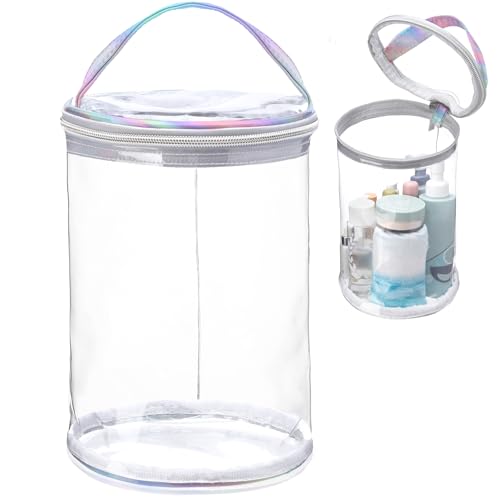 Bolsa de maquiagem transparente para praia, loção e higiene, impermeável, PVC, com estampa floral havaiana, bolsa organizadora portátil para mulheres, meninas, presente de viagem, Prata, Estilo