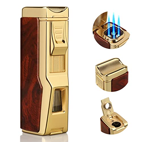 Kantion Torch Lighter - 4 Jet Flame Refillable Butane Windproof Lighter - Gift for Men & Women (Mahogany)