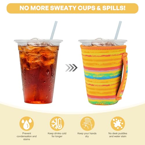 Image of 3Pk Reusable Iced Coffee Sleeves, Neoprene, Floral Fits 16-32oz Hot /Cold
