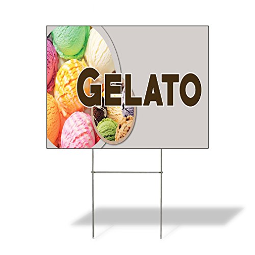 Weatherproof Yard Sign Gelato Outdoor Advertising Printing A White Lawn Garden Pastries 18x12 Inches 1 Side Print