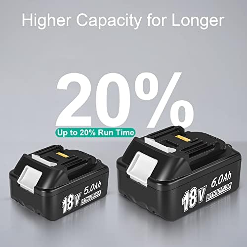 4 Pack 18-Volt Replace for Makita 18V Battery BL1860B, LXT Lithium- Ion 6.0Ah Ultra High Capcaity Compatible with Makita 18V Battery BL1850 BL1850B BL1840 BL1840B BL1830 BL1830B BL1815B Battery, Black
