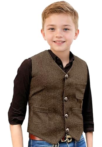 Retro Boys Vest Tweed Herringbone Kids Vest 4 Buttons Slim Fit Sleeveless Waistcoat for Wedding Prom Outfit2