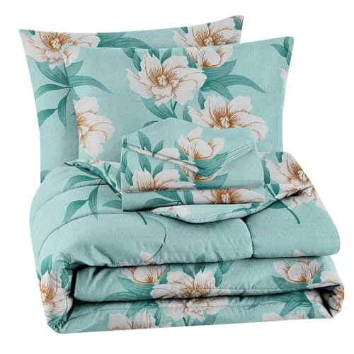 Image of HOMEKART 220 GSM Microfiber 4 Piece Comforter Bedding Set for Double Bed | King Size AC Comforter + Flat Bedsheet (90x100 Inch) & 2 Pillow Covers | Ultra Soft, Lightweight & All-Season (Green)