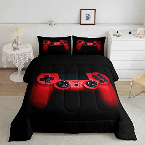 Gamer Bedding Set Black Red Gaming Duvet for Teens Boys Video Game Gamepad Duvet Insert Game Controller Duvet Set 1 Duvet Insert + 1 Pillowcase(Single,2Pcs) - Image 3