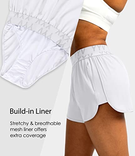 Yyv Women's Running Shorts With Zipper Pockets Quick-Dry Elastic Waist Band Athletic Gym Shorts For Women With Liner(White M) #TOP2