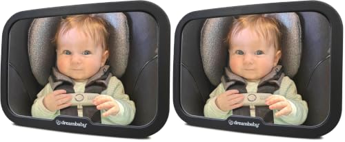 Image of Dreambaby 360 Adjustable Baby Car Mirror - Extra Wide Convex View - Shatter-Resistant Acrylic Double Strap Headrest Mount - Rear Facing Infant Backseat Mirror for Car (Pack of 2)