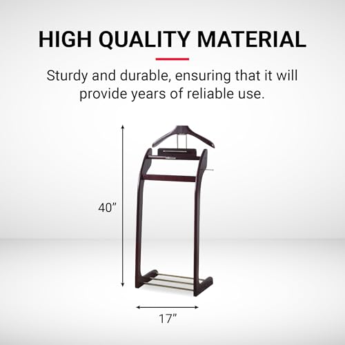 Proman Products - Windsor Executive Wardrobe Valet, Mens Valet Stand, Accessory & Clothes Organizer (Mahogany)