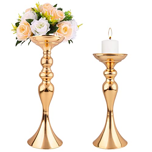 2Pcs Candle Holder Stand For Centerpieces, 12.5" & 15" Tall Versatile Flower Stand Metal Wedding Centerpieces Modern Decor Pillar Candle Holder Set For Wedding New Year Table Centerpiece #TOP3