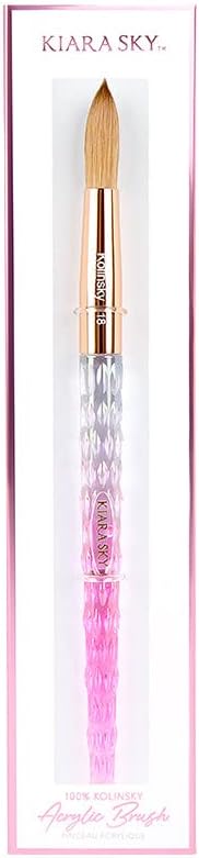 Kiara Sky Kolinsky Acrylic Nail Brush #18 โ Pure Kolinsky Sable Hair, Pink Crystal Handle, Acetone Resistant, for Acrylic Application, Extensions & 3D Nail Art