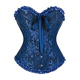 frawirshau Corsets for Women Dark Blue Corset Top Womens Lace up Boned Overbust Corset Blue Size M