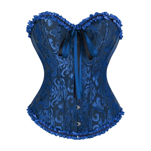 frawirshau Corsets for Women Dark Blue Corset Top Womens Lace up Boned Overbust Corset Blue Size S
