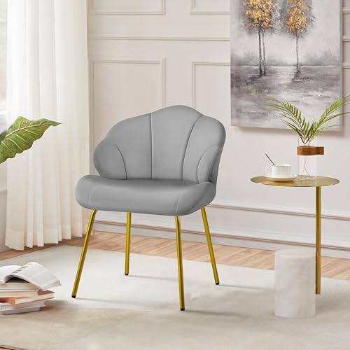 Yaheetech Poltrona in Velluto Moderno Poltrocina con Schienale a Forma di Conchiglia Sedia Imbottita da Lettura per Soggiorno Camera da Letto Ufficio Sedia Laterale da Salotto Shell Grigio Chiaro - Immagine 1