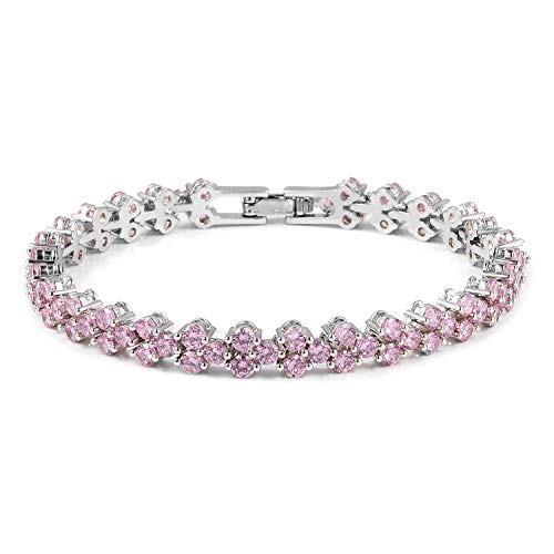 Shop LC Delivering Joy Silvertone Round Cubic Zirconia CZ Pink Line Tennis Bracelet for Women 7.25