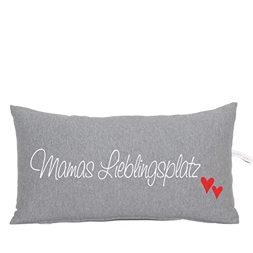 Mädchen sucht Kleid Lieblingsplatz Mama Kissen grau, schöne Geschenkidee, mit Reißverschluss und Füllung, Nackenrolle, 20 x 40 cm (grau)