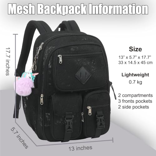 Lroiutian Mesh Backpack for Girls Boys, Heavy Duty Semi-Transparent Bookbag Womens Mens Backpacks for School, Beach, Swimming—Black by Lroiutian - Used condition - Image 2