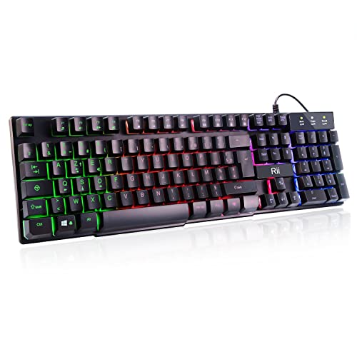 Rii RK100+ Clavier 5 Couleurs LED Rétro-éclairé USB Filaire AZERTY