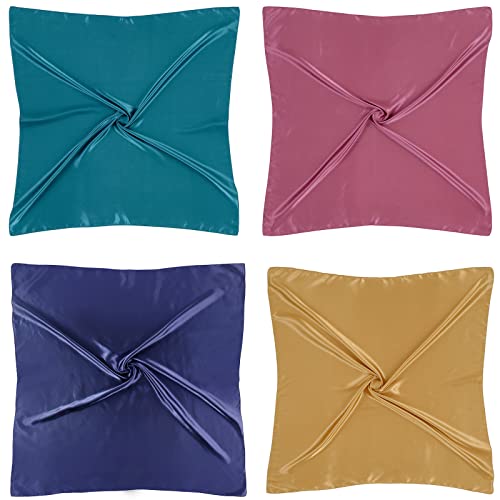 QBSM 4 Pcs 35'' Satin Head Scarf Silk Feeling Neck Scarves Hair Wrap for Sleeping Large Square Headscarf for Women, Dark Pink,khaki,green,navy Blue, 35''