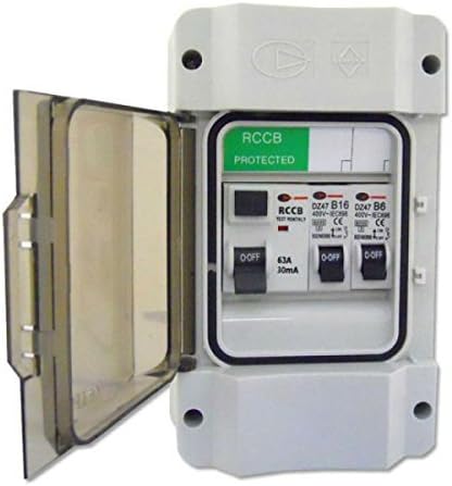 Garage Consumer Unit with 63a/30mA RCD & 1x16amp & 6amp MCB's IP55 by Lewden