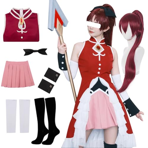 Lioskey Kyoko Cosplay Costume Puella Magi Cosplay Dress Uniform Pink Maid Outfit Full Set Halloween for Women(Kyoko313/wig/XXXL)